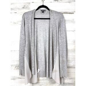 Eileen Fisher Womens S Petite Gray Linen Viscose Silk Open Front Cardigan Draped
